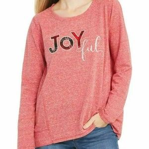 Style&Co Women's Red "Joyful" Embellished Lightweight Sweatshirt Plus Size 0X/1X